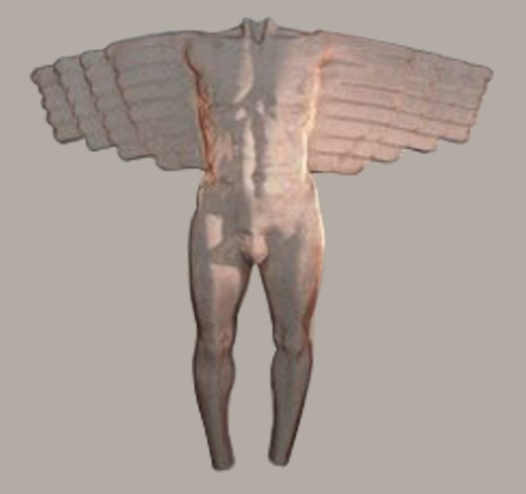 David Begbie copper steel finish sculpture nude white wings angel of north icarus greek influence nude original