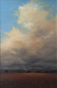 Lawrence Coulson dreamy sky scape cloud golden lining blue yellow contemporary oil canvas