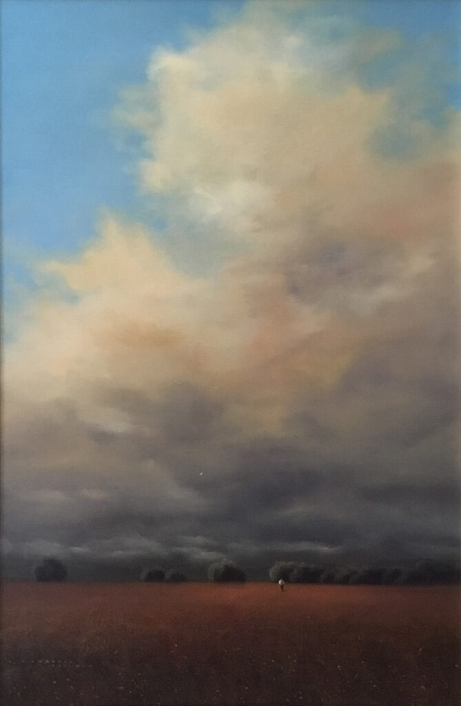 Lawrence Coulson dreamy sky scape cloud golden lining blue yellow contemporary oil canvas