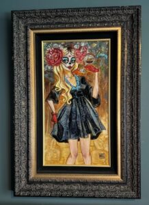 Todd White acrylic Mexican day of the dead mask woman blonde black red blue dress original
