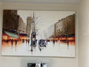 Henderson Cisz paris cafe road taxi tourists romance love city landscape orange warm acrylic contemporary urban