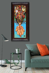 Todd White fantasy woman hair fruits green blue nude pyschedelic contemporary limited edition canvas hand embellished