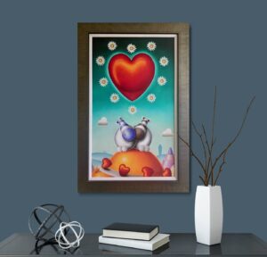 Peter Smith love hearts daisies orange red teal hippos romance nostalgia chidish bright colours vivid contemporary