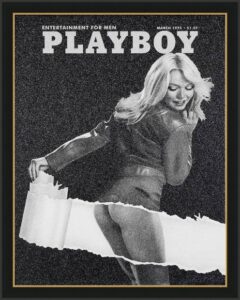 Simon Claridge canvas framed silk screen black white diamond playboy bunny woman vintage monochrome collectable for sale