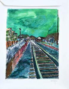 Bob Dylan train American Americana colourful green, orange, white, brown, blue collectable investment 2008 musician vivid print