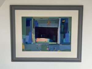 Claire Harrigan abstracted colourful blue kitchen cupboard impasto paint original