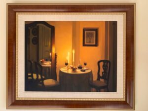 Carrie Graber date dinner party two couple wine candles mirror still life romantic alluring contemporary sale