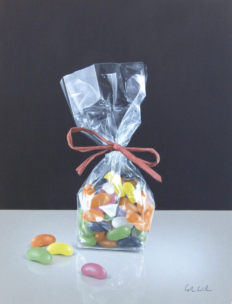 Colin Wilson acrylic still life sweeties jelly beans vintage retro colourful vivid scottish original