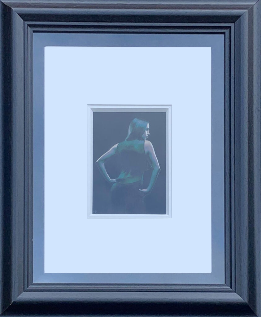 Darren Baker woman elegant green dress portrait framed pastel contemporary for sale art figure