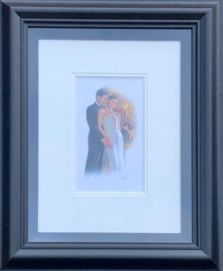 Darren Baker bride groom marrriage portrait monochrome framed collectable contemporary pastel for sale