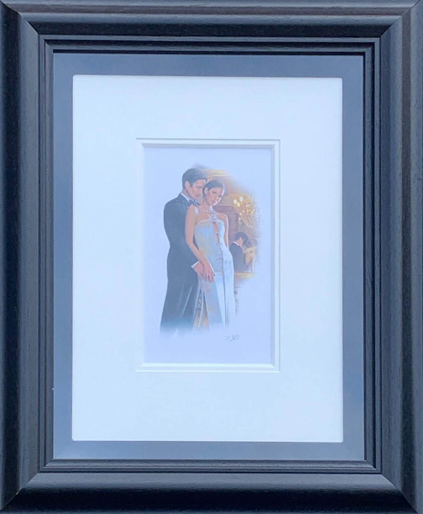 Darren Baker bride groom marrriage portrait monochrome framed collectable contemporary pastel for sale