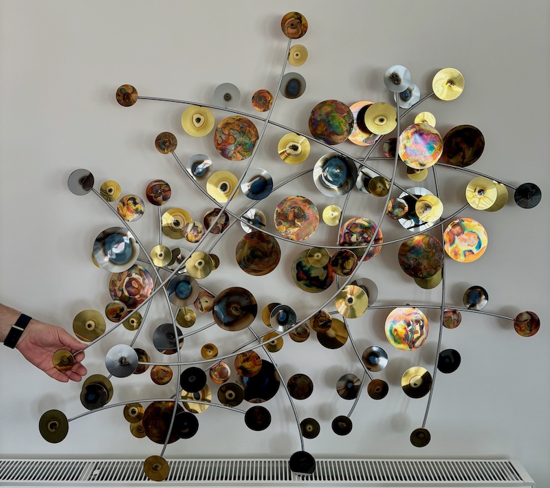 Curtis Jere wall hanging sculpture mixed metal discs molecular celestial contemporary installation