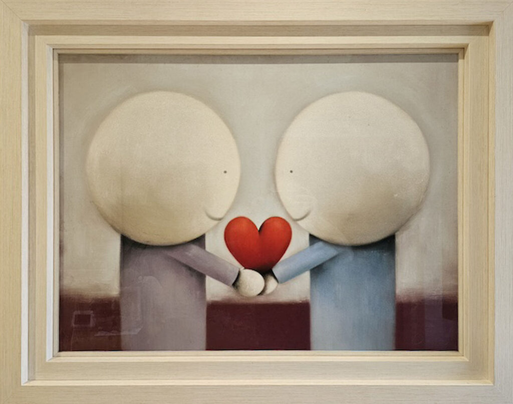 Doug Hyde contemporary original acrylic board family husband wife love heart abstract blue purple red for sale