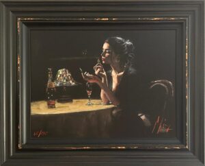 Fabian Perez woman black dress restaurant lipstick vintage art deco light red contemporary for sale