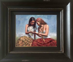 Fabian Perez two women skirts bandanas nomads earthy skirts earrings harmony intimacy sensuous contemporary art for sale collectable rare