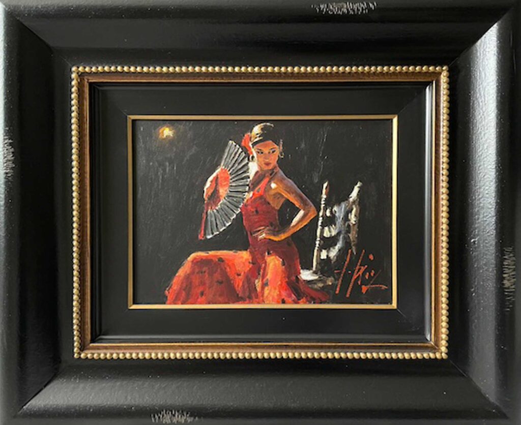 Fabian Perez romantic spanish Spain dancer red dress sensual alluring woman fan flamenco rare collectable