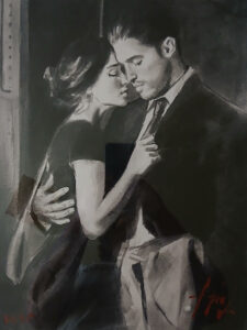 Fabian Perez lovers husband wife black and white goodbye romantic intimate timeless classic film noir signed for sale