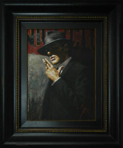 Original oil on canvas painting man at the red sign Fabian Perez artist for sale