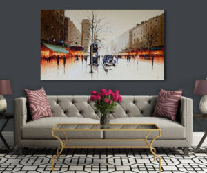 Henderson Cisz paris cafe road taxi tourists romance love city landscape orange warm acrylic contemporary urban