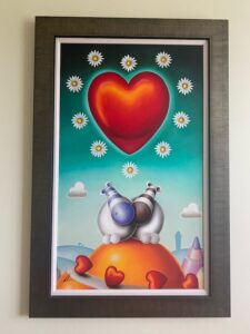 Peter Smith love hearts daisies orange red teal hippos romance nostalgia chidish bright colours vivid contemporary