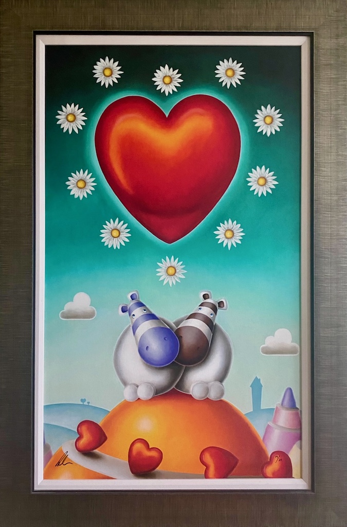 Peter Smith love hearts daisies orange red teal hippos romance nostalgia chidish bright colours vivid contemporary