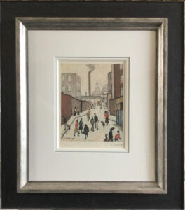 LS Lowry industrial street scene bustling grey pink colourful collectable timeless for sale print lithograph famous