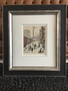 LS Lowry industrial street scene bustling grey pink colourful collectable timeless for sale print lithograph famous