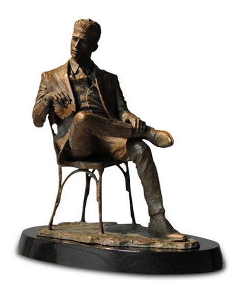 Seated man in reflective pose, bronze, sold-out edition.