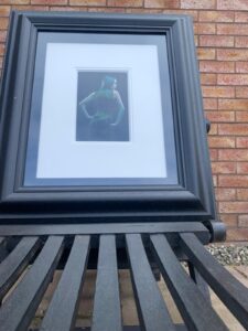 Darren Baker woman elegant green dress portrait framed pastel contemporary for sale art figure