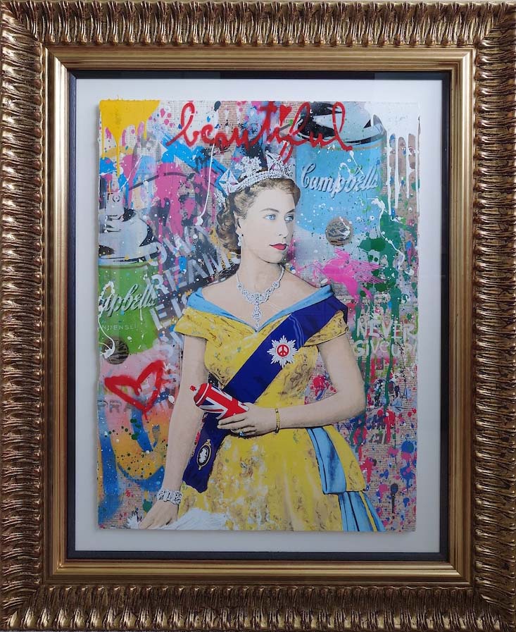 Mr. Brainwash Royal Love Original Mixed Media on Paper Queen Elizabeth II pop art