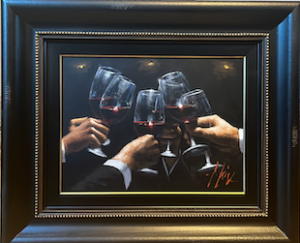 Fabian Perez wine glasses celebration festivity fun passionate timeless suit black red contemporary