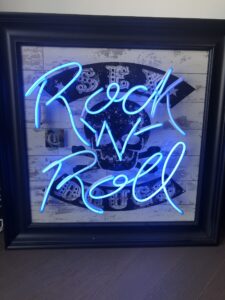 Courty blue sign neon framed contemporary rock n roll writing light original