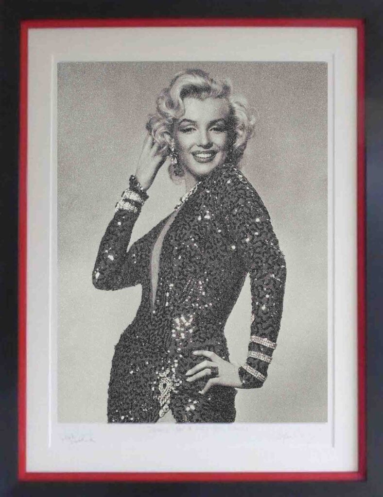 silkscreen on paper marilyn monroe photography glamorous diamond dust hollywood actor image art Simon Claridge for sale