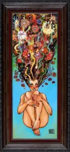 Todd White fantasy woman hair fruits green blue nude pyschedelic contemporary limited edition canvas hand embellished