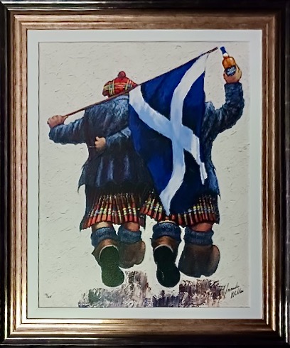 Alexander Millar scottish kilt flag hat red white blue nostalgic working class framed contemporary art scene for sale