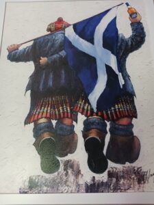 Alexander Millar scottish kilt flag hat red white blue nostalgic working class framed contemporary art scene for sale