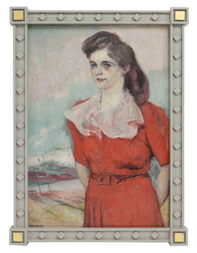 Alfred Wolmark collectable modern original oil canvas red dress english eastern painter collectable unique painting