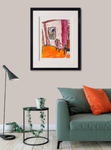 Bob Dylan living room painting limited edition paper pink orange musician comfort warmth familiarity vivid colourful print–inroom