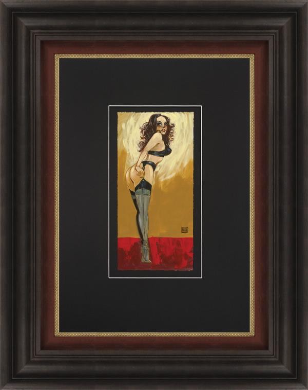 Todd White giclee limited edition woman suspenders red yellow boots black figurative