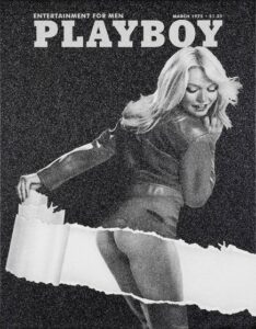 Simon Claridge canvas framed silk screen black white diamond playboy bunny woman vintage monochrome collectable for sale