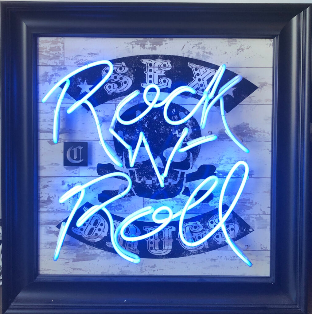 Courty blue sign neon framed contemporary rock n roll writing light original