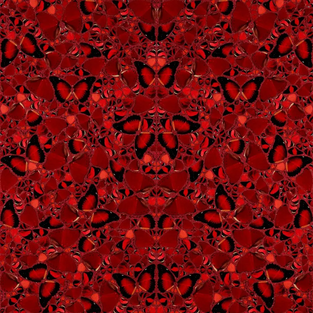 Damian Hirst NFT print giclee contemporary red black butterfly life metamorphosis change rare unique theodora emperor byzantine justinian roman empire san vitale ravenna mosaic