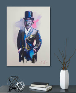 Tim Fowler man top hat tails suit blue black British tradition status collectable contemporary rare art black artist