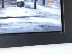 Csilla Orban London fountain snowy scene contemporary oil boxed canvas for sale painting cityscape street