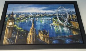 Csilla Orban London cityscape original contemporary boxed canvas oil blue landscape london eye westminster