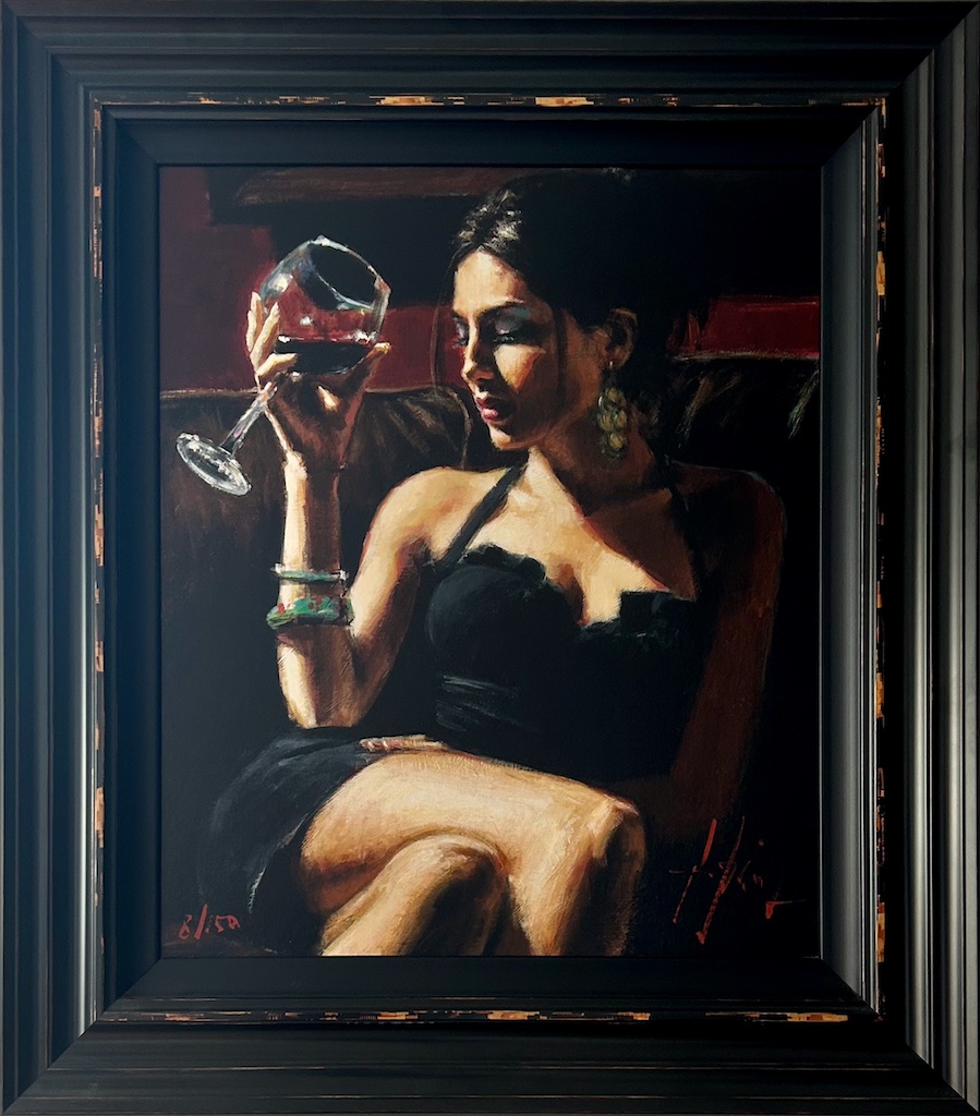 Fabian Perez red rose wine drink intimate portrait of Tess, introspective limited edition contemporary for sale