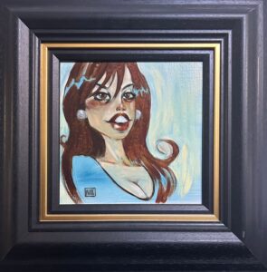 Todd White contemporary pop blue woman satirical caricature cartoon figurative for sale retro canvas acrylic