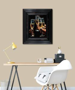 Fabian Perez champagne glasses summer enjoyable creamy caramel tones contemporary still life for sale