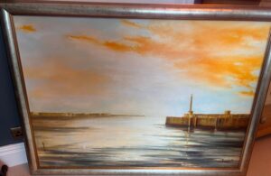 Anthony Giles seascape landscape orange sunset serene idyllic margate harbour oil on canvas contemporary