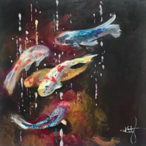 Katy Jade Dobson still life fish koi pond gold mixed contemporary art for sale